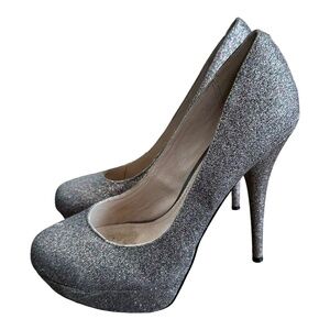 Steve Madden Womens Caryssag High Heels Silver Glitter Sparkle Shoes 9.5 M